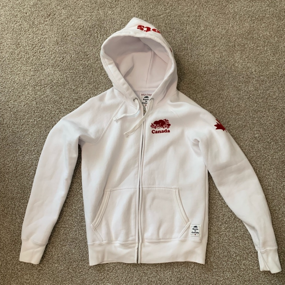 Canada roots white zip up hoodie xs